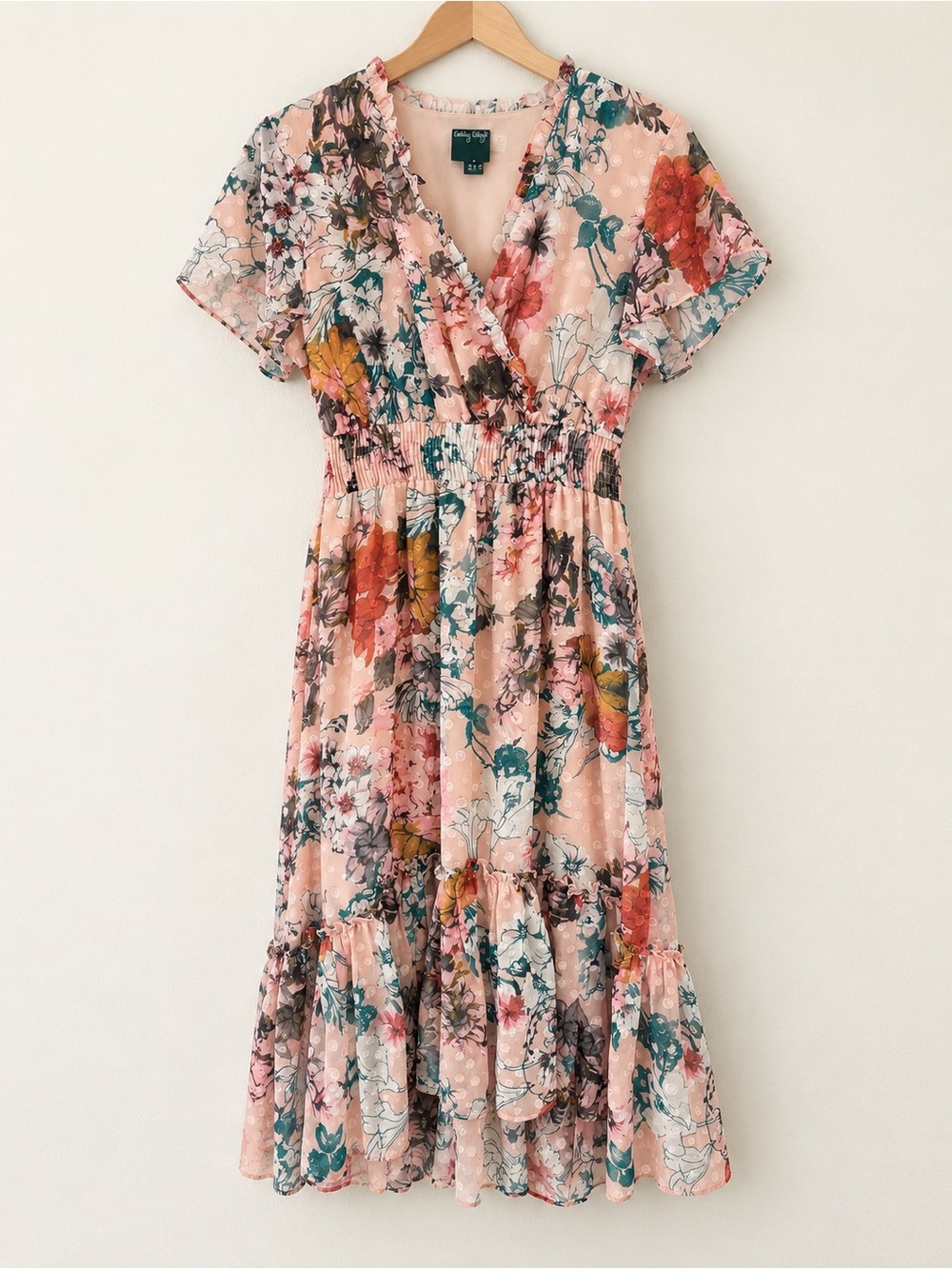 Floral Wrap Midi Dress in Peach by
